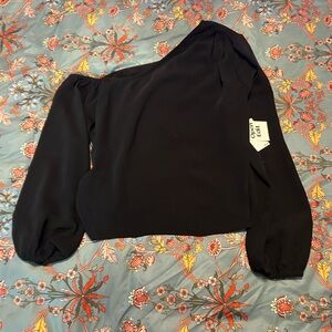NWT!! Open Edit (Nordstrom) Chic Black One-Shoulder Blouse